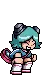 pixel art girl with blue hair jumping up and down celebrating